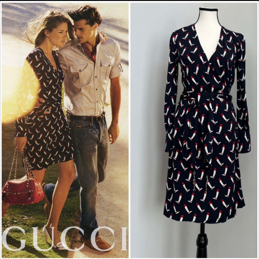 Vintage Gucci S/S 2005 Campaign Wrap 100 % Silk Dress Size IT 40